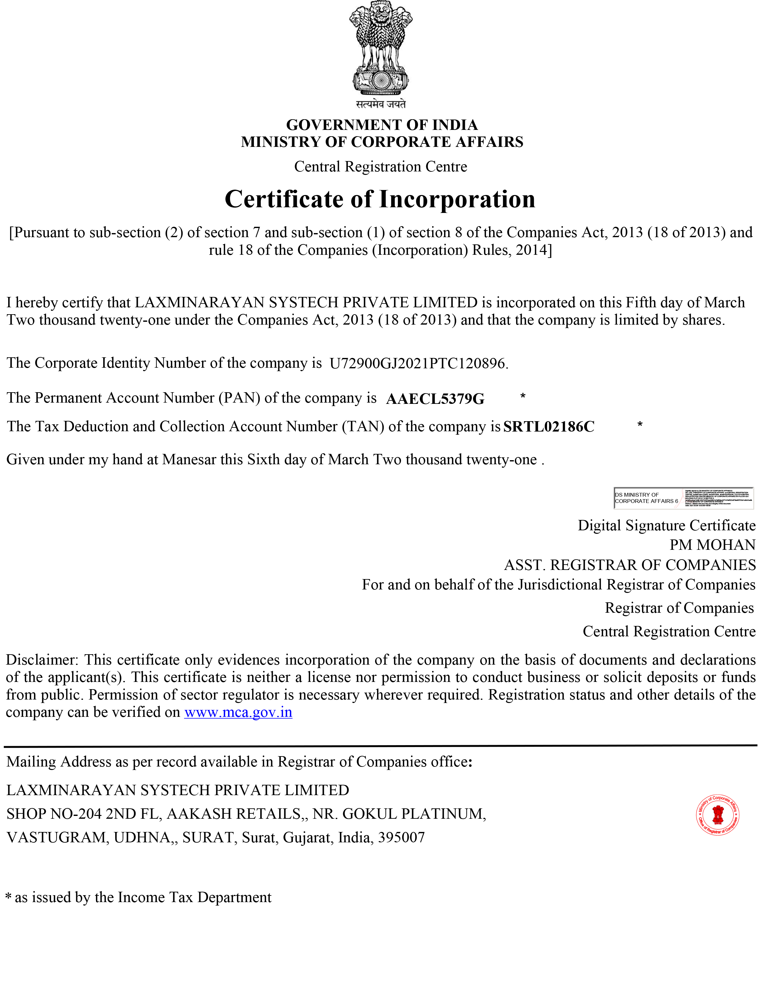 Certificate Of Incorporation